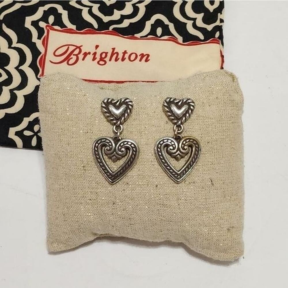Brighton Silver Vintage Retired Heart Drop Filigree Scrollwork Post Earrings